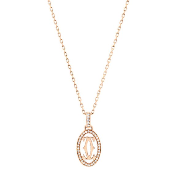 Cartier Double C De Cartier Diamond Logo Pendant Necklace 18K Rose Gold 0.10cttw - Picture 1 of 6